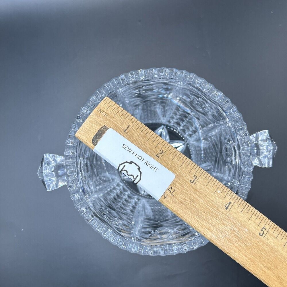 Ice Bucket Crystal Clear Glass w/Saw Tooth Edges & Knob Handles Vintage - Picture 9 of 9